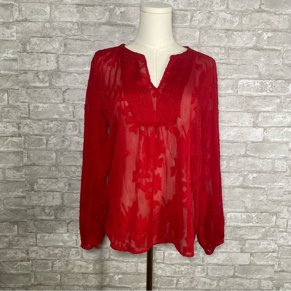 Maurice’s Red Sheer peasant romantic Women's Top size medium moody boho feminine